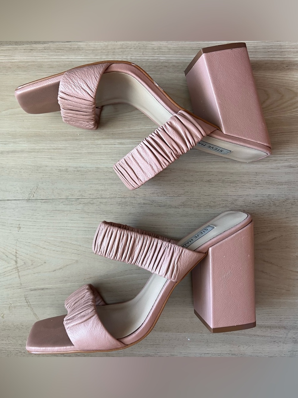 Steve Madden Blush Pink Ruched Block Heel Mules